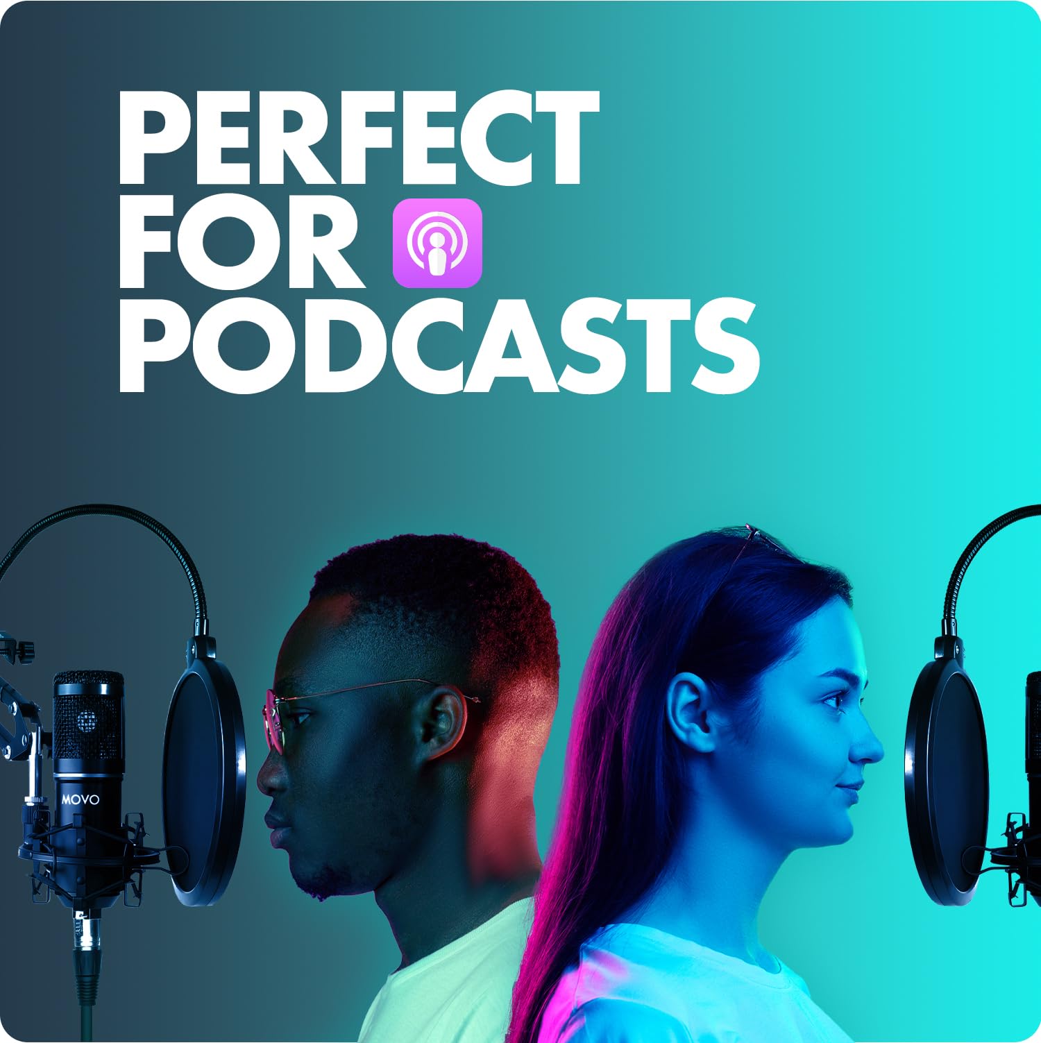 Movo PodPak4A 4-Pack Universal XLR Condenser Microphone Podcast Equipment Bundle for 4 - Includes Cardioid Mics, Desk Mount Stan